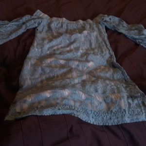 Blue off shoulder lace dress
